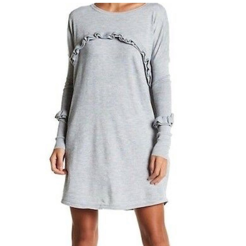 🌸Solutions Grey Ruffle Trim Sweater Dress